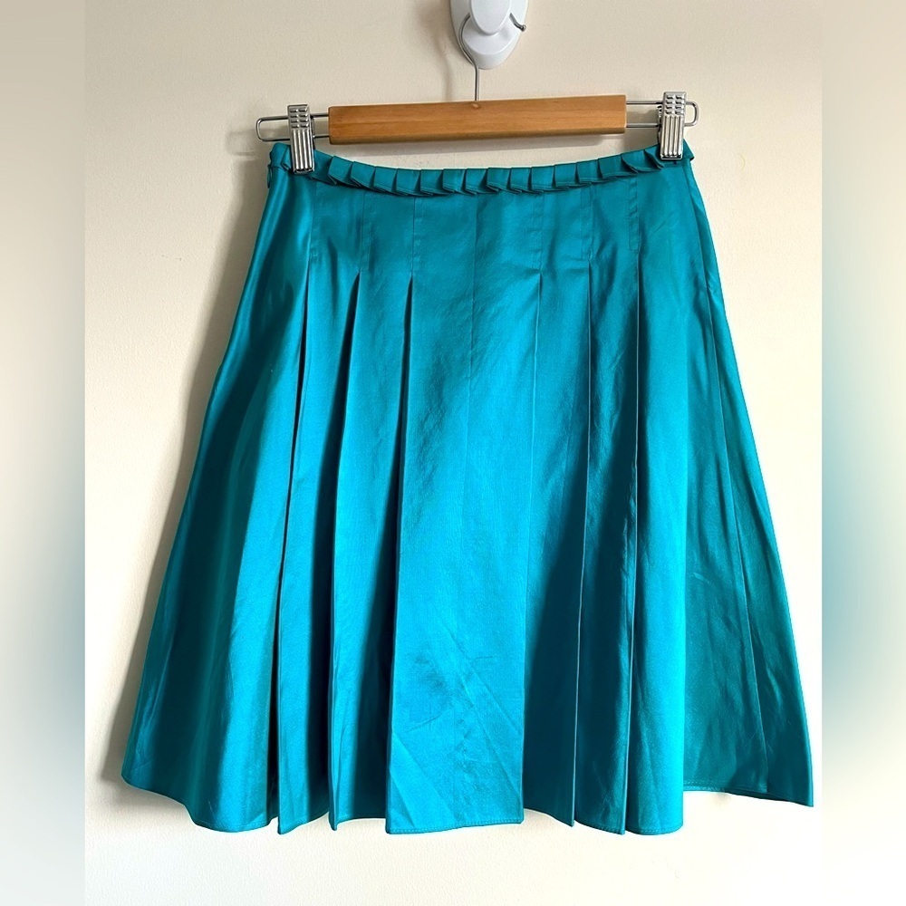 Calypso Christian Celle Silk Teal Pleated Mini Skirt Size XS EUC.